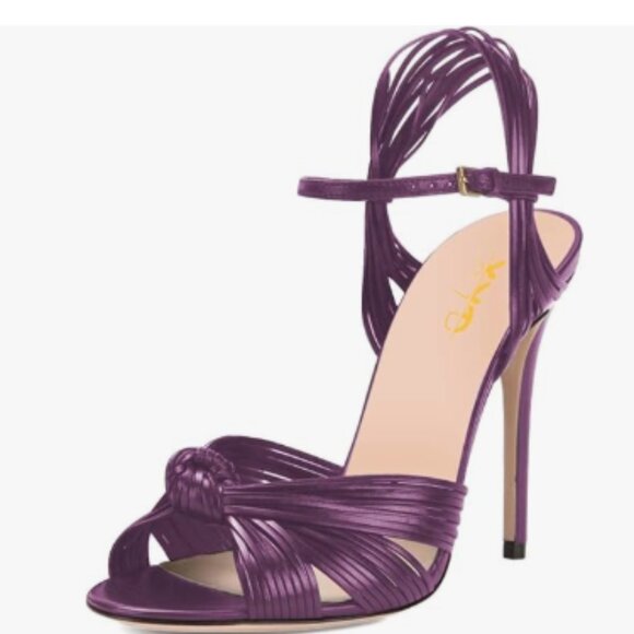 XYD Purple Open Toe Sandals Knot Ankle Strap with Buckle High Heel Stiletto Shoe - Picture 1 of 8